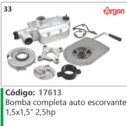 33 Código 17613 Bomba compressor eta auto escorvante 1,5X1,5" 2,5hp ARGON