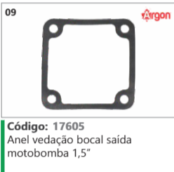 9 Código 17605 Anel vedação bocal saída motobomba 1,5" ARGON