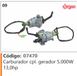 9 Código 07470 Carburador completo gerador 5.000W 13,0hp ARGON