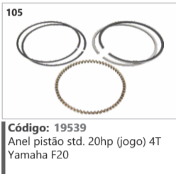 105 Código 19539 Anel pistão Standard 20hp (jogo) 4T Yamaha F20