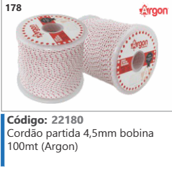 178 Código 22180 Cordão partida 4,5mm bobina 100mt (Argon) ARGON
