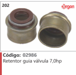 202 Código 02986 Retentor guia válvula 7,0hp ARGON