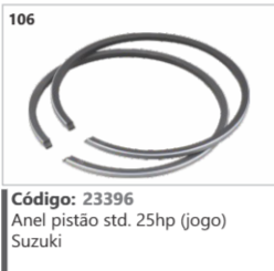 106 Código 23396 Anel pistão Standard 25hp (jogo) Suzuki