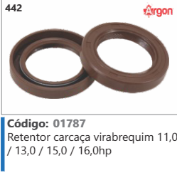 442 Código 01787 Retentor carcaça virabrequim 11,0 /13,0/150/16,0hp ARGON